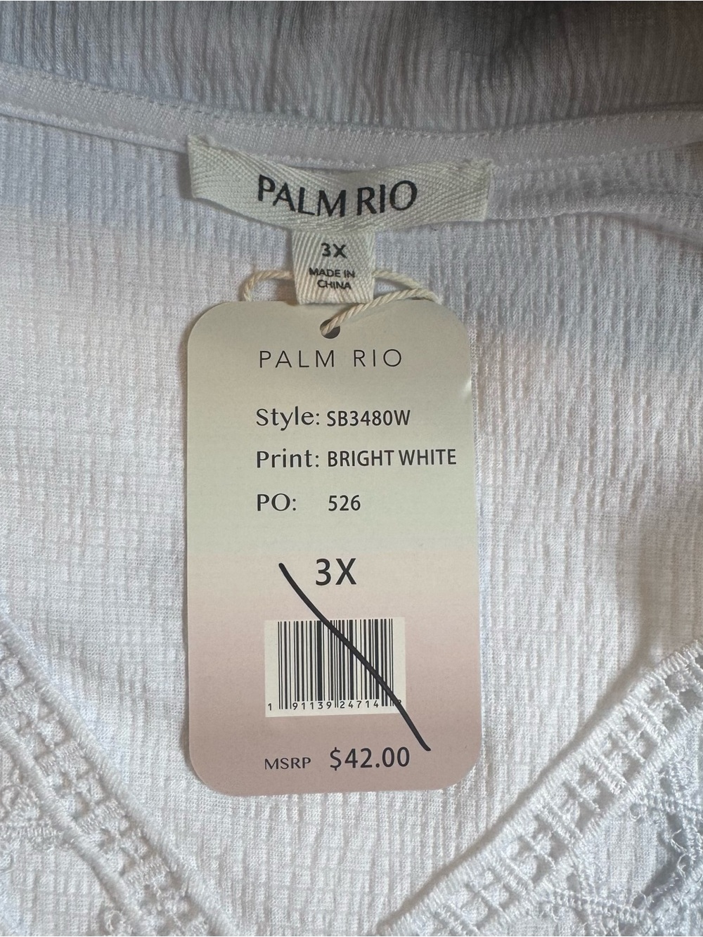 NWT Gorgeous WHITE/WHITE Crochet Trim V-Neck Top PLUS: 3X #11 - Picture 8 of 8